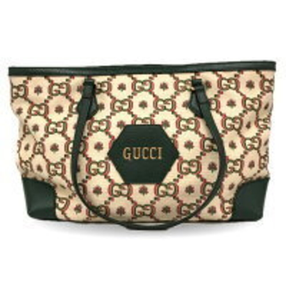 Gucci Ophidia GG Canvas Jacquard Tote Bag Green Leather